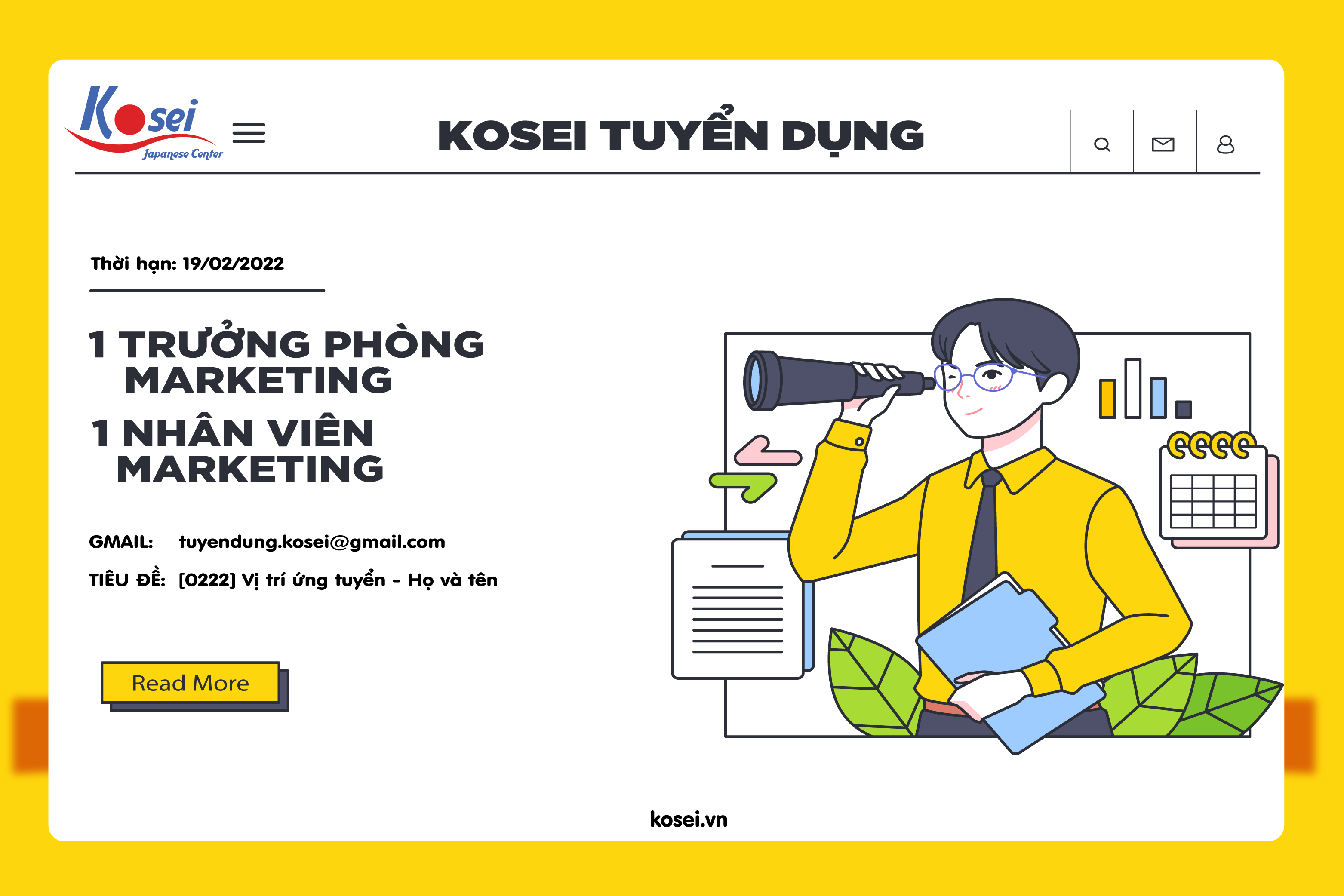 [KOSEI TUYỂN DỤNG] Trưởng phòng Marketing và Nhân viên Marketing